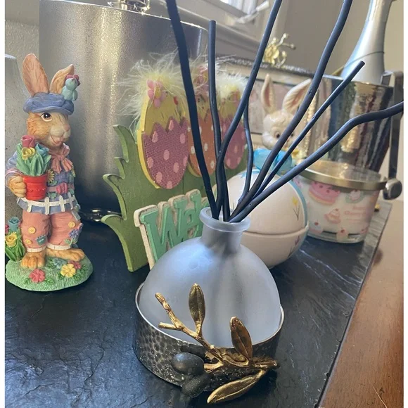 Michael Aram Silver Frosted Glass Reed Diffuser with Gold Olive Accent - Picture 3 of 3